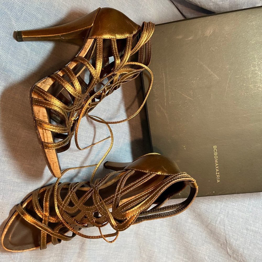 BCBG Bronze strap leather high heel